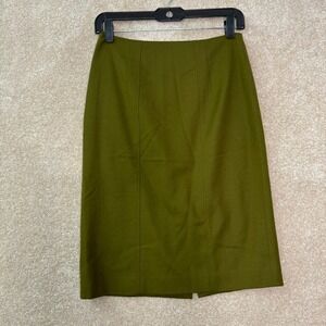 HUGO BOSS Pencil Skirt Women's 2 Olive Green Virgin Wool Office Professional